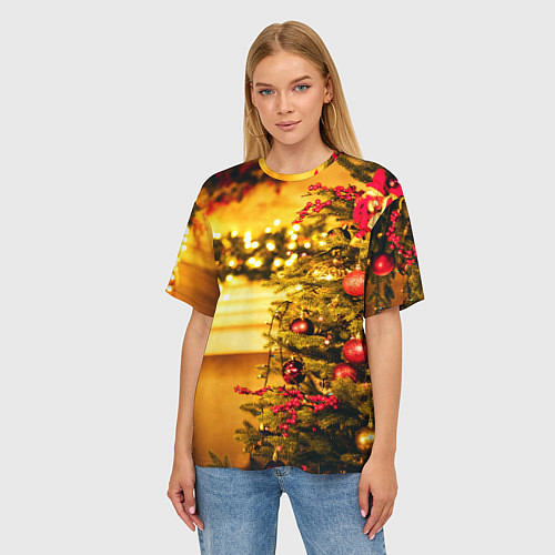 Женская футболка оверсайз Новогодняя наряженная ёлка / 3D-принт – фото 3