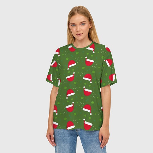 Женская футболка оверсайз Шапка Санты / 3D-принт – фото 3