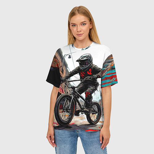 Женская футболка оверсайз BMX трюки в городе / 3D-принт – фото 3