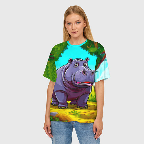 Женская футболка оверсайз Гиппопотамчик / 3D-принт – фото 3