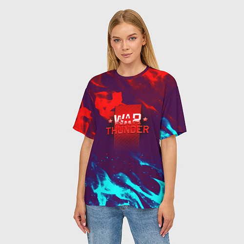 Женская футболка оверсайз Вартандер неоновый огонь / 3D-принт – фото 3