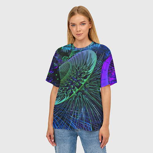 Женская футболка оверсайз Фрактальный узор шипы / 3D-принт – фото 3