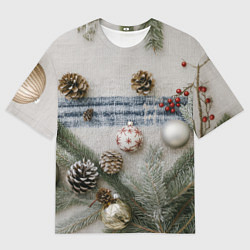 Футболка оверсайз женская Новогодние украшения, цвет: 3D-принт