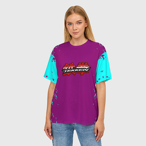 Женская футболка оверсайз Tekken краски неон / 3D-принт – фото 3