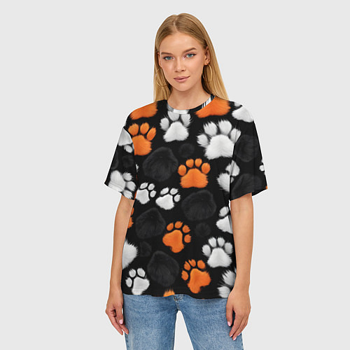 Женская футболка оверсайз Мохнатые лапки / 3D-принт – фото 3