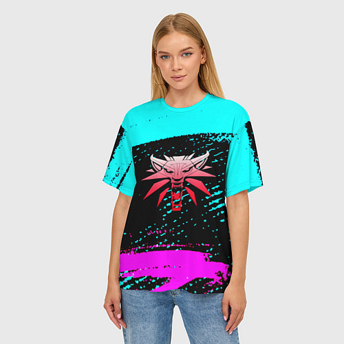 Женская футболка оверсайз The Witcher неоновые краски / 3D-принт – фото 3