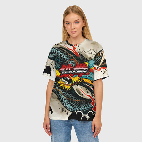 Женская футболка оверсайз Tekken dragon tatoo / 3D-принт – фото 3