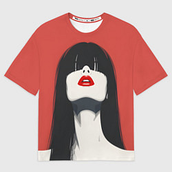 Футболка оверсайз женская Девушка на красном фоне, цвет: 3D-принт