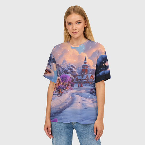 Женская футболка оверсайз Тропинка к новому году / 3D-принт – фото 3