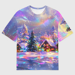 Футболка оверсайз женская Дух рождества - зимние домики, цвет: 3D-принт