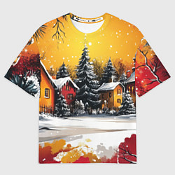 Футболка оверсайз женская Новогодний двор, цвет: 3D-принт