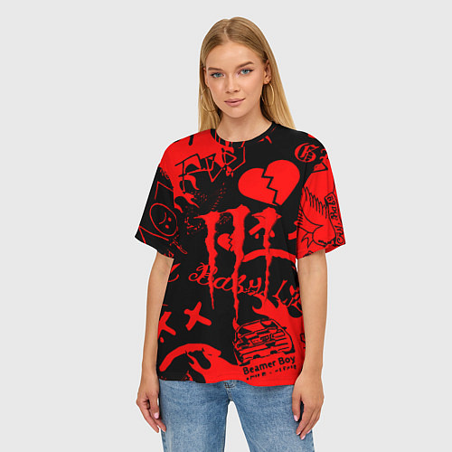Женская футболка оверсайз Lil peep monster energy / 3D-принт – фото 3