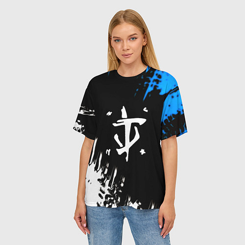 Женская футболка оверсайз Doom краски лого текстура / 3D-принт – фото 3