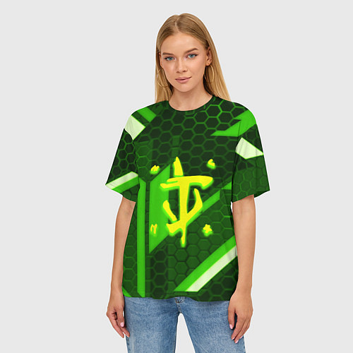 Женская футболка оверсайз Doom geometry green / 3D-принт – фото 3