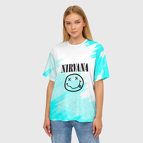 Женская футболка оверсайз Nirvana rock music color / 3D-принт – фото 3