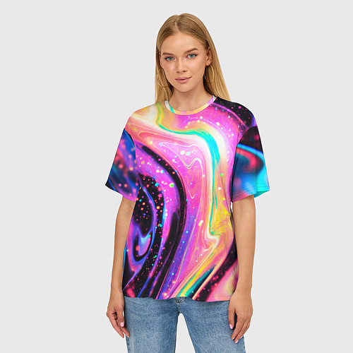 Женская футболка оверсайз Жидкая энергия космоса - нейросеть / 3D-принт – фото 3