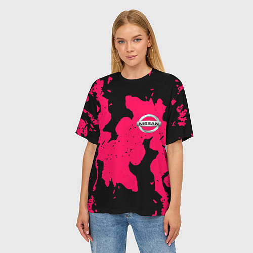 Женская футболка оверсайз Nissan fire pink / 3D-принт – фото 3
