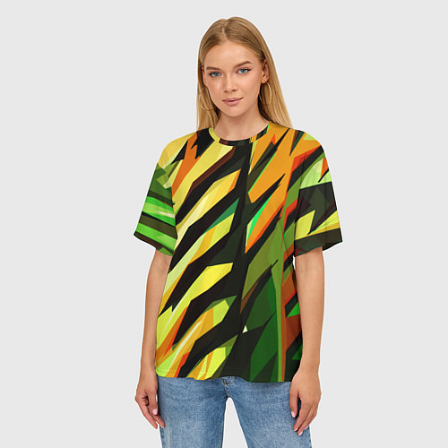 Женская футболка оверсайз Чёрно-жёлтая абстракция / 3D-принт – фото 3