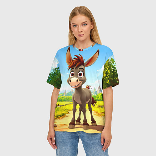 Женская футболка оверсайз Ослик / 3D-принт – фото 3