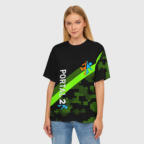 Женская футболка оверсайз Portal camo steel geometry / 3D-принт – фото 3