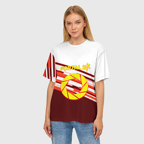 Женская футболка оверсайз Portal geometry game / 3D-принт – фото 3