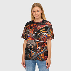 Футболка оверсайз женская Русский медведь воин на фоне военной техники, цвет: 3D-принт — фото 2