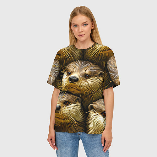 Женская футболка оверсайз Мордочки выдр / 3D-принт – фото 3