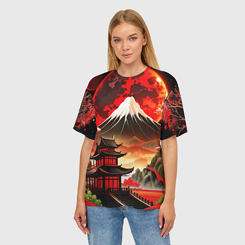 Женская футболка оверсайз Коллаж Японской природы / 3D-принт – фото 3