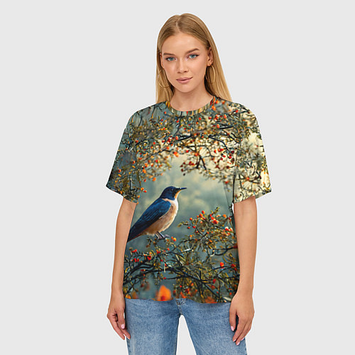 Женская футболка оверсайз Ласточка пейзаж / 3D-принт – фото 3