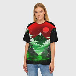 Футболка оверсайз женская Япония красно-зеленая природа, цвет: 3D-принт — фото 2