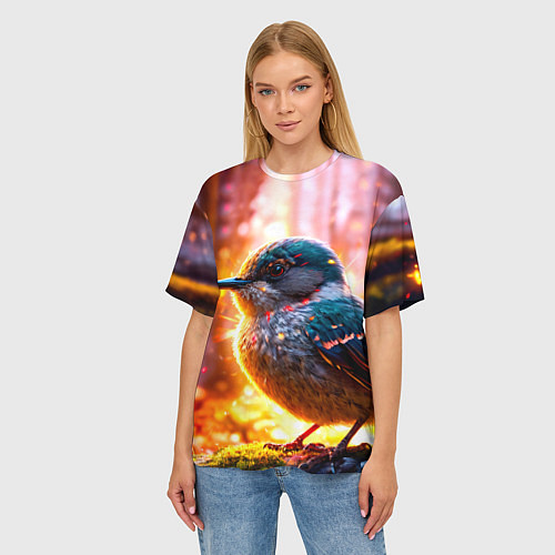 Женская футболка оверсайз Кукушка в искрах / 3D-принт – фото 3