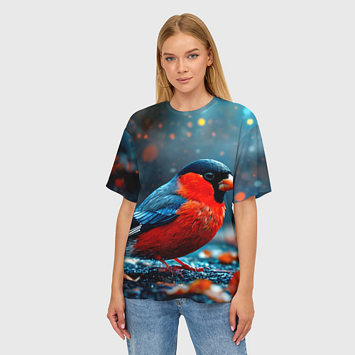 Женская футболка оверсайз Обыкновенный снегирь / 3D-принт – фото 3