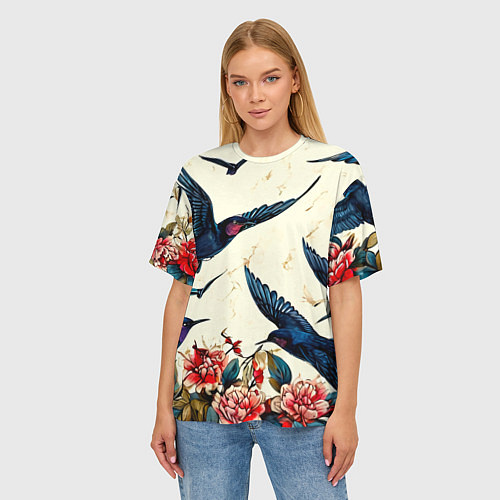 Женская футболка оверсайз Стая ласточек / 3D-принт – фото 3