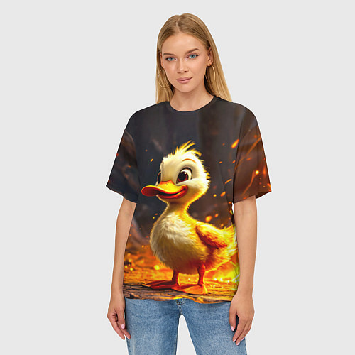 Женская футболка оверсайз Утенок в огне / 3D-принт – фото 3