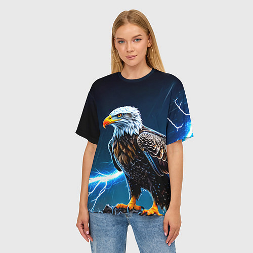 Женская футболка оверсайз Орел и молния / 3D-принт – фото 3