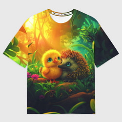 Футболка оверсайз женская Ежик и цыпленок 14 февраля, цвет: 3D-принт