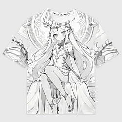 Футболка оверсайз женская Эльфийка рисунок карандашом, цвет: 3D-принт