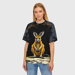 Футболка оверсайз женская Кенгуру на черном, цвет: 3D-принт — фото 2