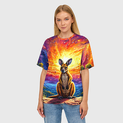 Женская футболка оверсайз Кенгуру в космосе / 3D-принт – фото 3