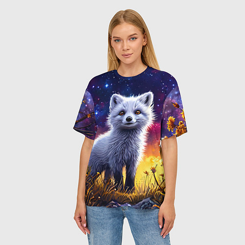 Женская футболка оверсайз Песец в звездную ночь / 3D-принт – фото 3