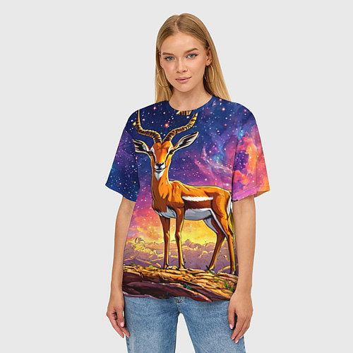 Женская футболка оверсайз Газель в звездную ночь / 3D-принт – фото 3