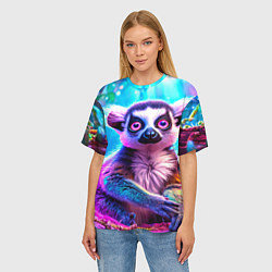 Футболка оверсайз женская Лемур в сказочном лесу, цвет: 3D-принт — фото 2