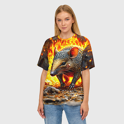 Женская футболка оверсайз Броненосец в огне / 3D-принт – фото 3