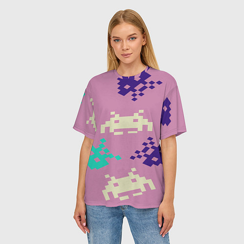 Женская футболка оверсайз Пиксели фильтр / 3D-принт – фото 3
