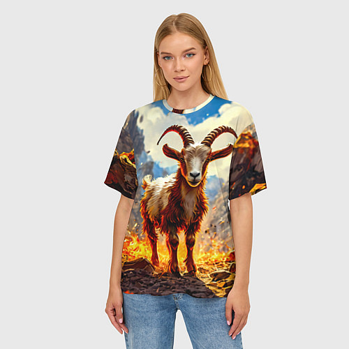 Женская футболка оверсайз Козел в огне / 3D-принт – фото 3