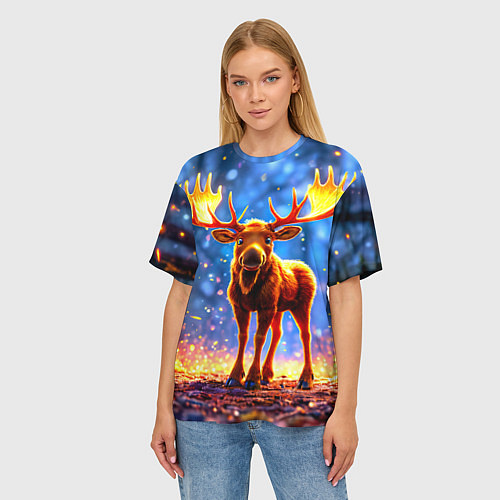 Женская футболка оверсайз Лосенок в лесу / 3D-принт – фото 3