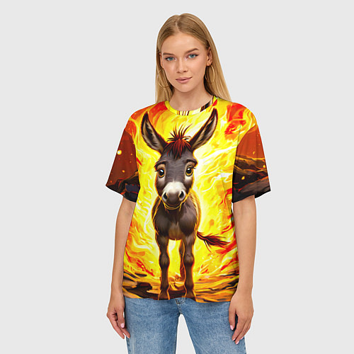 Женская футболка оверсайз Ослик в огне / 3D-принт – фото 3