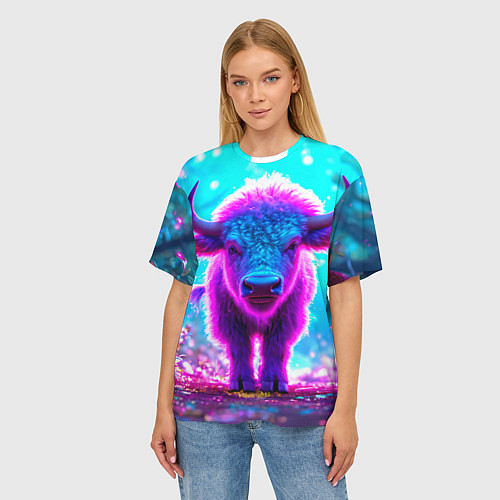 Женская футболка оверсайз Белый буйвол / 3D-принт – фото 3