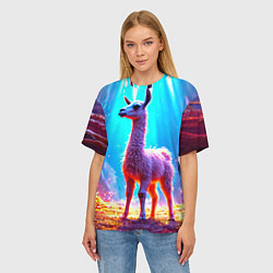 Футболка оверсайз женская Лама в неоновых лучах, цвет: 3D-принт — фото 2