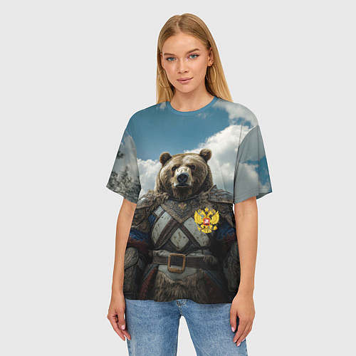 Женская футболка оверсайз Русский медведь воин / 3D-принт – фото 3